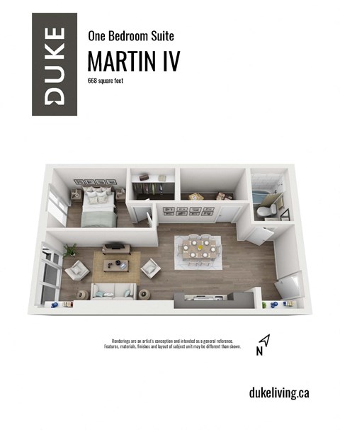 1 bedroom 1 bath apartment floor plan at The Duke